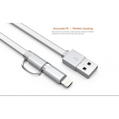 Câble 2 en 1 (Pour iPhone+Micro-USB) LDNIO LC84 Argent 1m