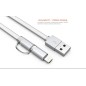 Câble 2 en 1 (Pour iPhone+Micro-USB) LDNIO LC84 Argent 1m Câble 2 en 1 (Pour iPhone+Micro-USB) LDNIO LC84 Argent 1m