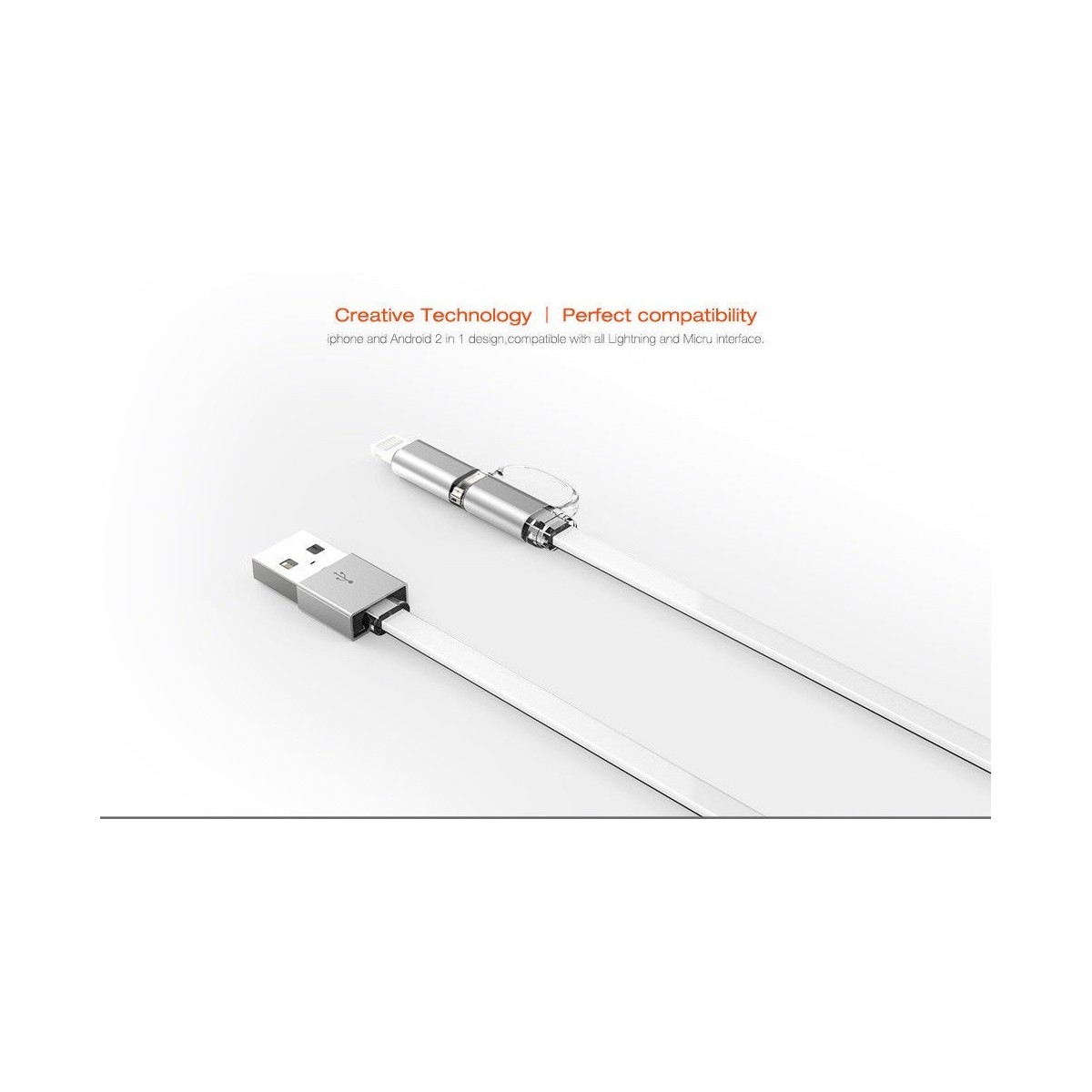 Câble 2 en 1 (Pour iPhone+Micro-USB) LDNIO LC84 Argent 1m