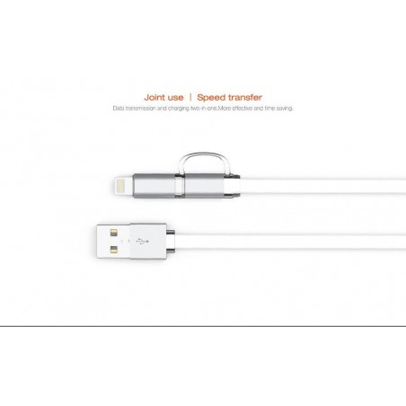 Câble 2 En 1 IPhone + Micro-USB LDNIO LC84 - Argent, 1 Mètre - Neuf Sous Blister