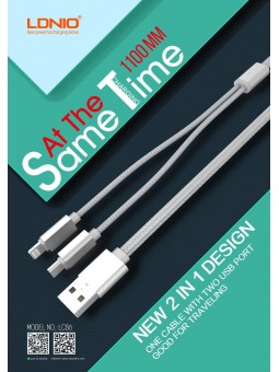 Câble 2 en 1 (Pour iPhone+Micro-USB) LDNIO LC86 Argent 1.1m