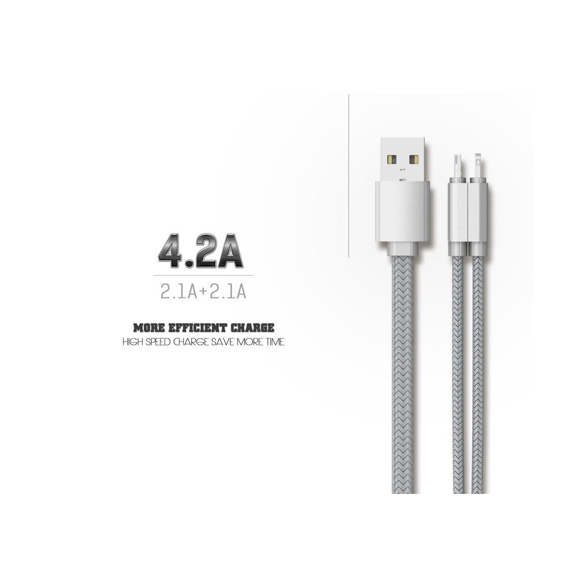 Câble 2 en 1 (Pour iPhone+Micro-USB) LDNIO LC86 Argent 1.1m