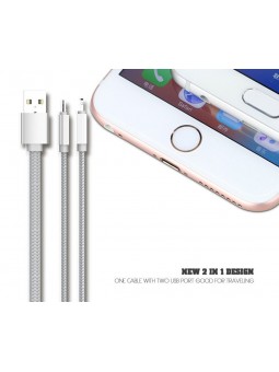 Câble 2 en 1 (Pour iPhone+Micro-USB) LDNIO LC86 Argent 1.1m