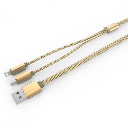 Câble 2 en 1 (Pour iPhone+Micro-USB) LDNIO LC86 Or 1.1m