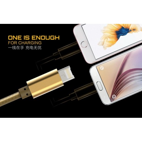 Câble 2 en 1 (Pour iPhone + Micro-USB) LDNIO LC88 Or 1m