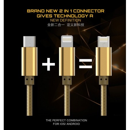 Câble 2 en 1 (Pour iPhone + Micro-USB) LDNIO LC88 Or 1m