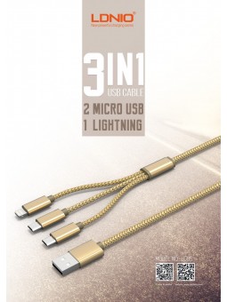 Câble 3 en 1 (Lighting+Micro-USB+Micro-USB) LDNIO LC85 Or 1,2m