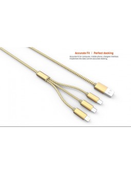Câble 3 en 1 (Lighting+Micro-USB+Micro-USB) LDNIO LC85 Or 1,2m