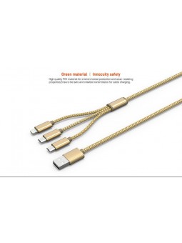 Câble 3 en 1 (Lighting+Micro-USB+Micro-USB) LDNIO LC85 Or 1,2m