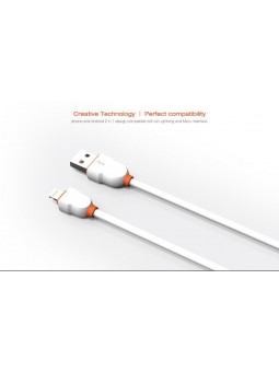 Câble Rond Lighting LDNIO LS02I Blanc-Orange 2m iPhone 5/6/7/6s/6s Plus/8/8 Plus