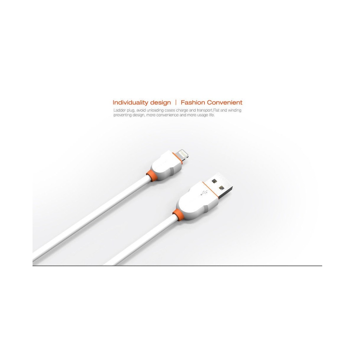 Câble Rond Lighting LDNIO LS02I Blanc-Orange 2m iPhone 5/6/7/6s/6s Plus/8/8 Plus