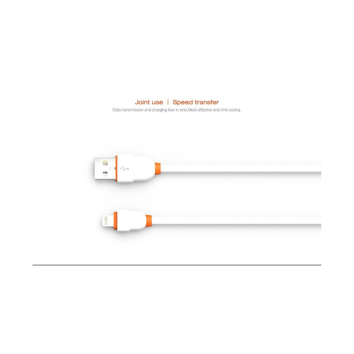 Câble Rond Lighting LDNIO LS02I Blanc-Orange 2m iPhone 5/6/7/6s/6s Plus/8/8 Plus