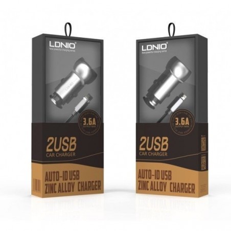 Chargeur de voiture LDNIO C401I 2 Ports USB, 3.6A avec Câble Lighting iPhone
