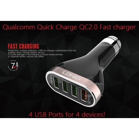 Chargeur de voiture LDNIO C701QS 4 Ports USB, 6.6A avec Câble Micro-USB