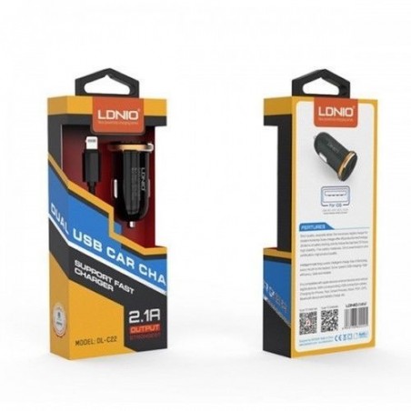 Chargeur de voiture LDNIO DL-C22S 2 Ports USB, 2.1A avec Câble Micro-USB