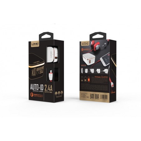 Chargeur Secteur avec câble Lighting 1 Port USB LDNIO A1204QI 2.4A iPhone