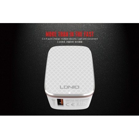 Chargeur Secteur avec câble Lighting 1 Port USB LDNIO A1204QI 2.4A iPhone