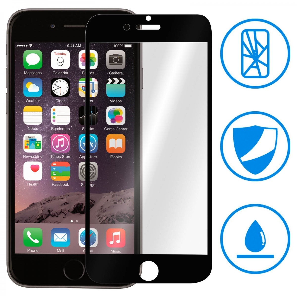 1 Verre Trempé iPhone 6 Plus et 6s Plus Noir Intégrale
