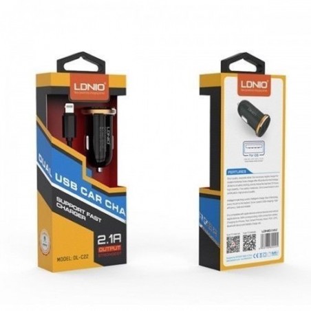 Chargeur de voiture LDNIO DL-C22S 2 Ports USB, 2.1A avec Câble Micro-USB