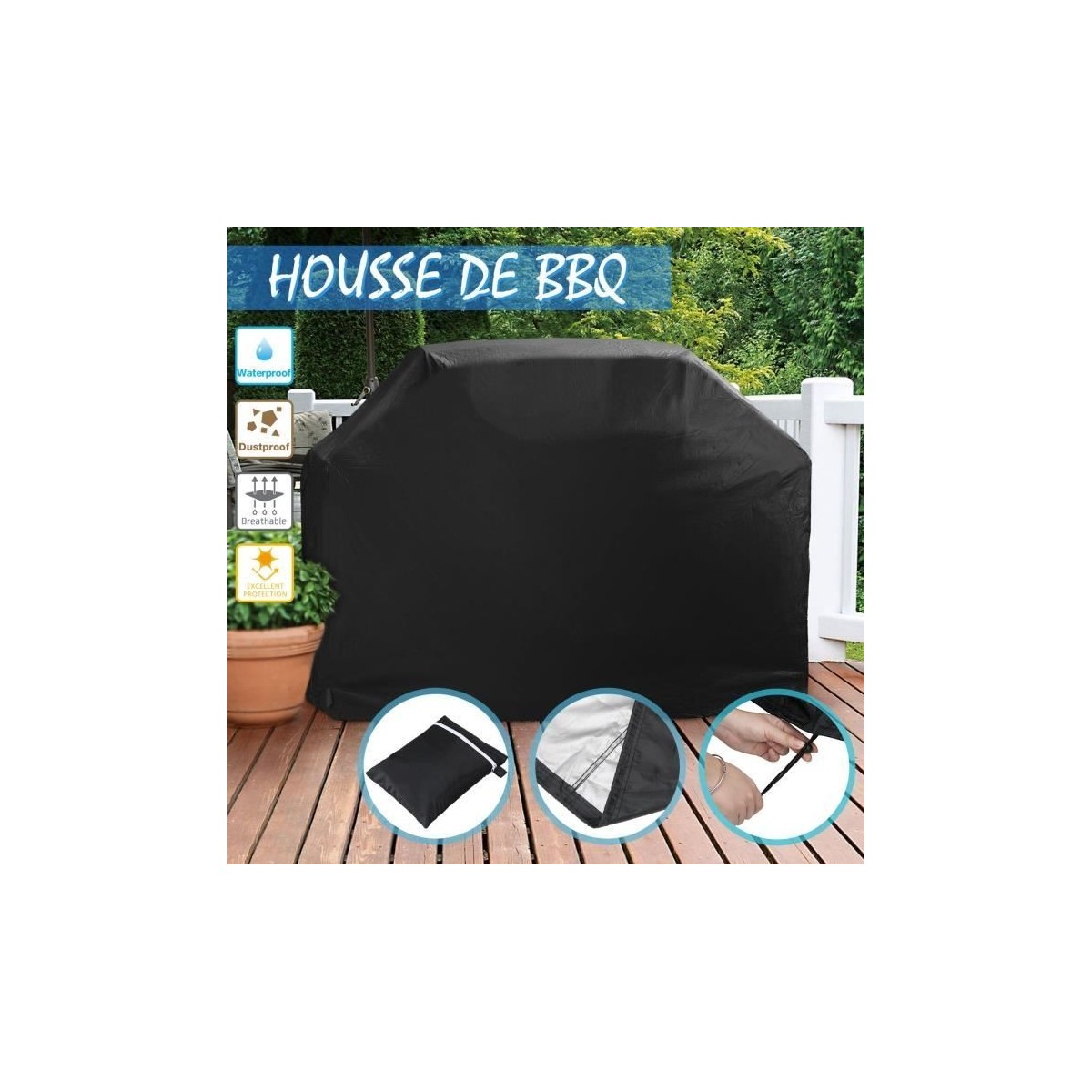 Housse de Barbecue Protection Couverture Outdoor Jardin BBQ Cover Etanche 210D Bâche Grill Noir 145 x 61 x 117cm