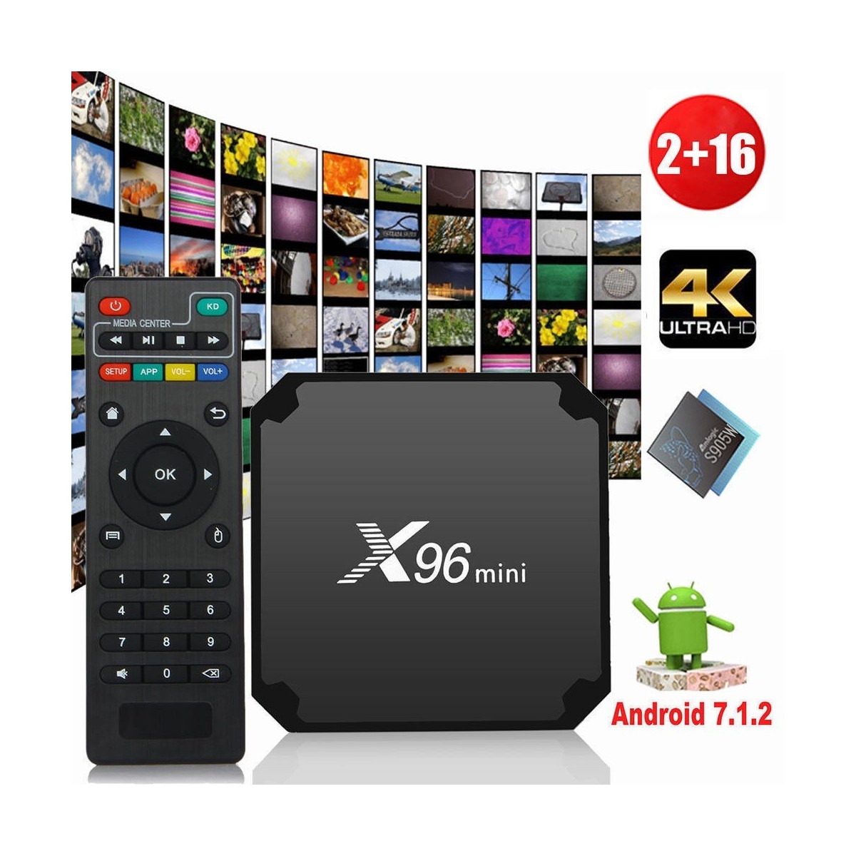 Décodeur multimédias Smart TV Box Android 7.1 X96 Mini 2G/16G