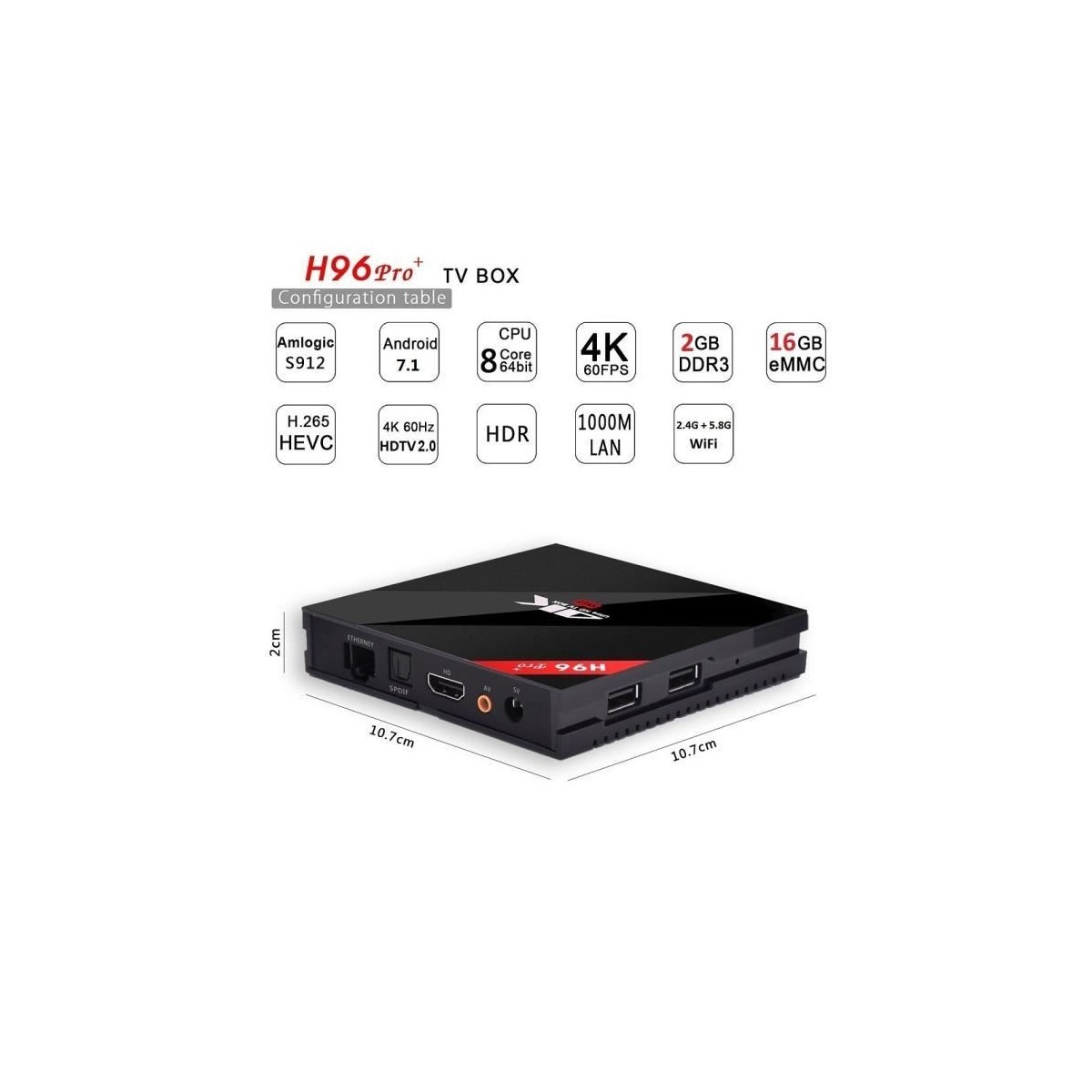 Décodeur multimédias Smart TV Box Android 7.1 H96 PRO+ 2/16G S912 Décodeur multimédias Smart TV Box Android 7.1 H96 PRO+ 2/16G S912