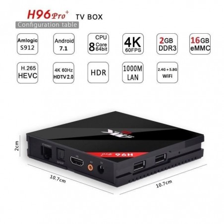Décodeur multimédias Smart TV Box Android 7.1 H96 PRO+ 2/16G S912