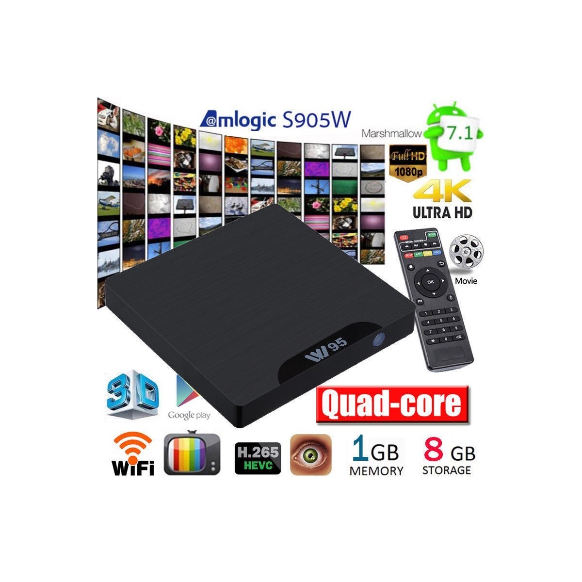 Décodeur multimédias Smart TV Box Android 7.1 W95 1G/8G