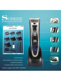 Tondeuse Cheveux Surker RFC-688B Tondeuse Barbe Electrique avec Ecran LCD Sans Fil Rechargeable avec 7 Sabots