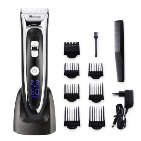 Tondeuse Cheveux Surker RFC-688B Tondeuse Barbe Electrique avec Ecran LCD Sans Fil Rechargeable avec 7 Sabots