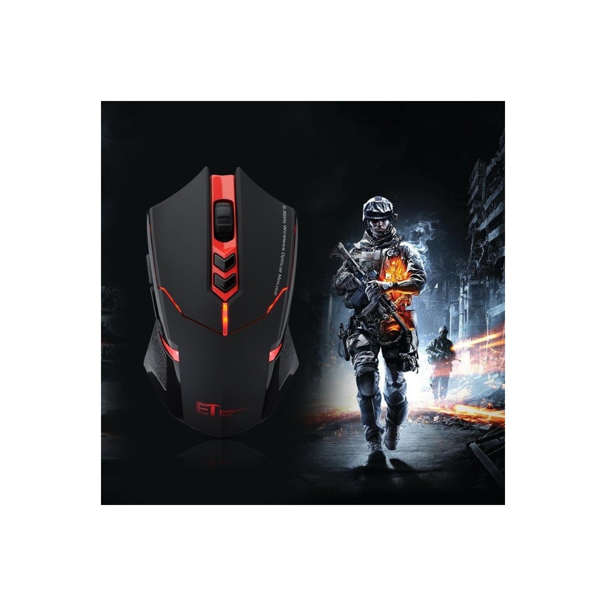 Souris de Jeu 7 Boutons Souris Gaming LED Optique 2400 DPI ET X-08 Noir-Rouge 2.4Ghz