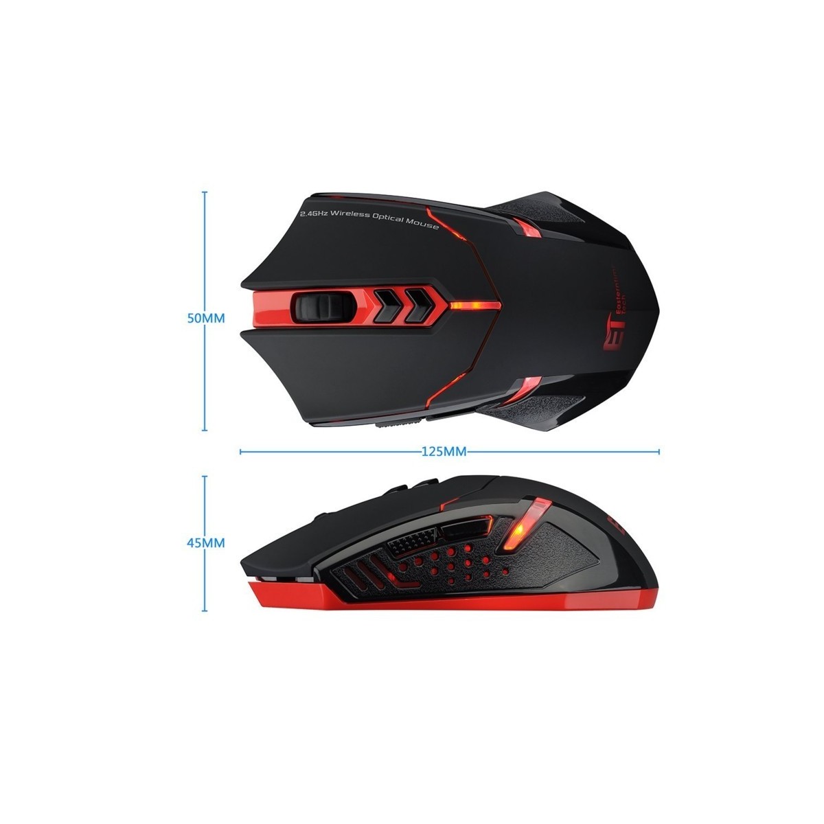 Souris de Jeu 7 Boutons Souris Gaming LED Optique 2400 DPI ET X-08 Noir-Rouge 2.4Ghz