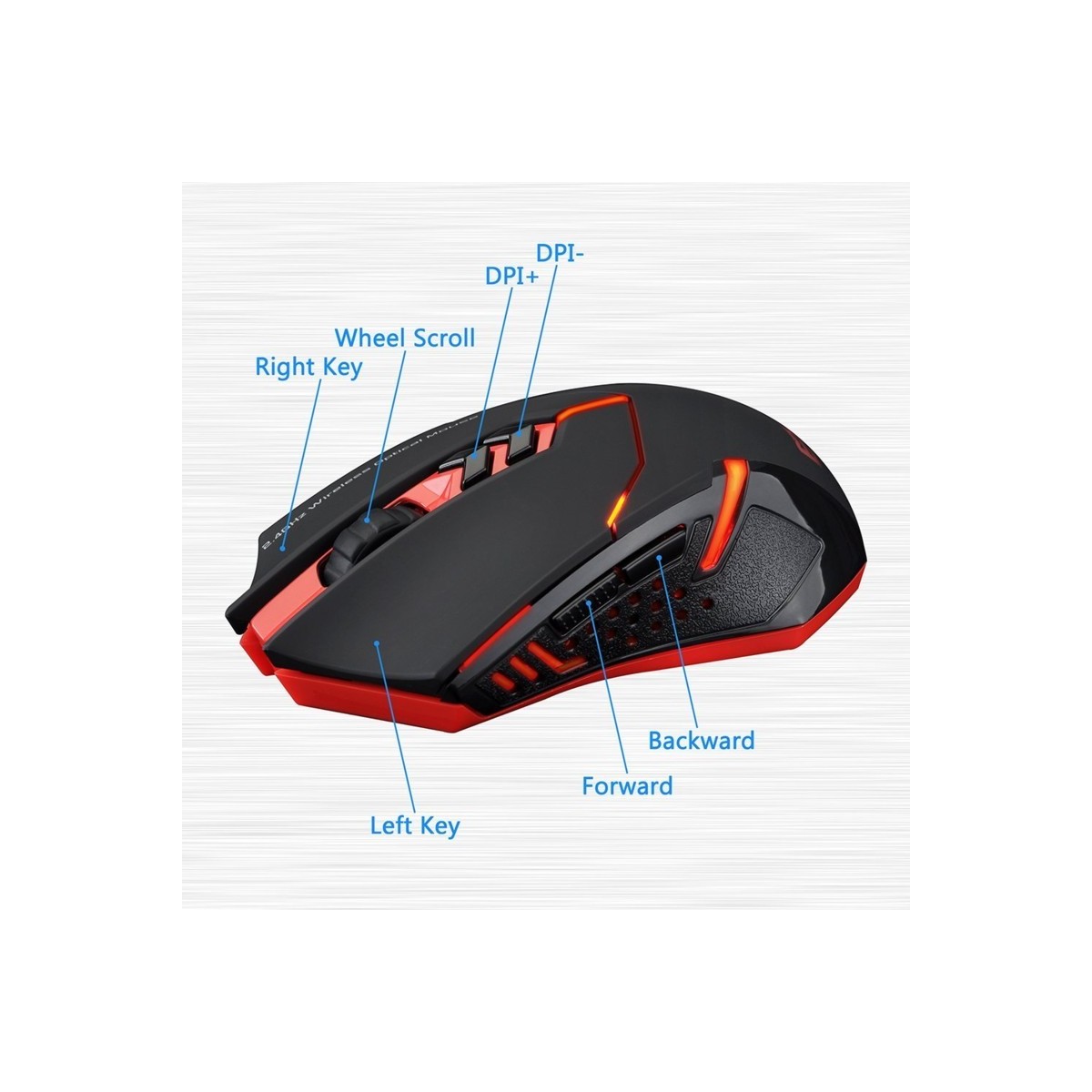 Souris de Jeu 7 Boutons Souris Gaming LED Optique 2400 DPI ET X-08 Noir-Rouge 2.4Ghz