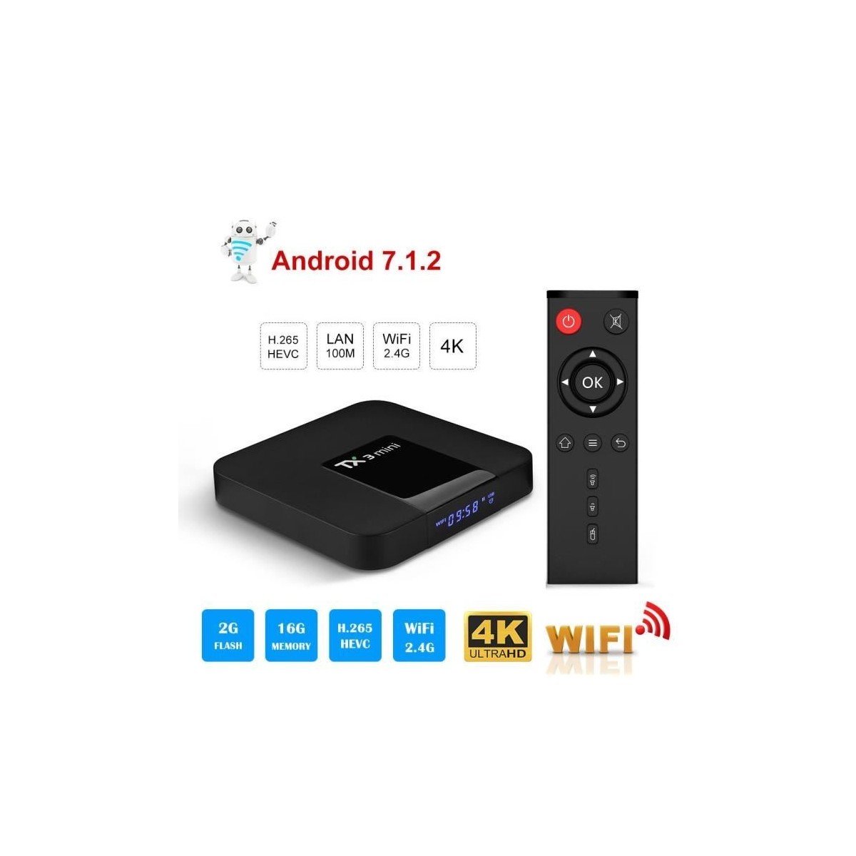 Décodeur multimédias Smart TV Box Android 7.1 TX3 Mini 2G-16G