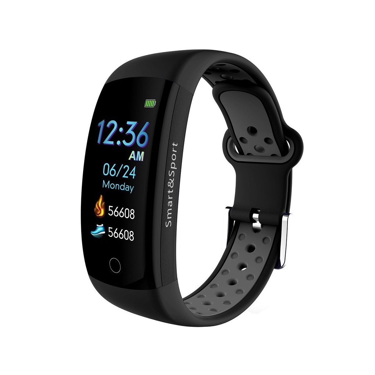 Bracelet connecté Noir-Gris IP68 Bluetooth - Tracker Activité Écran couleur Rythme Cardiaque Podomètre