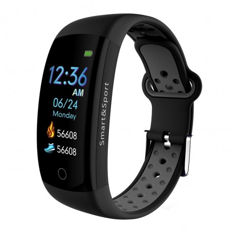 Bracelet connecté Noir-Gris IP68 Bluetooth - Tracker Activité Écran couleur Rythme Cardiaque Podomètre