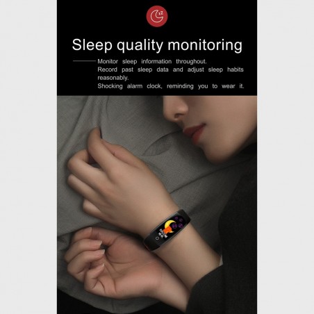 Bracelet connecté Noir-Gris IP68 Bluetooth - Tracker Activité Écran couleur Rythme Cardiaque Podomètre
