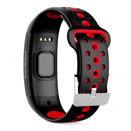 Bracelet connecté Noir-Rouge IP68 Bluetooth - Tracker Activité Écran couleur Rythme Cardiaque Podomètre