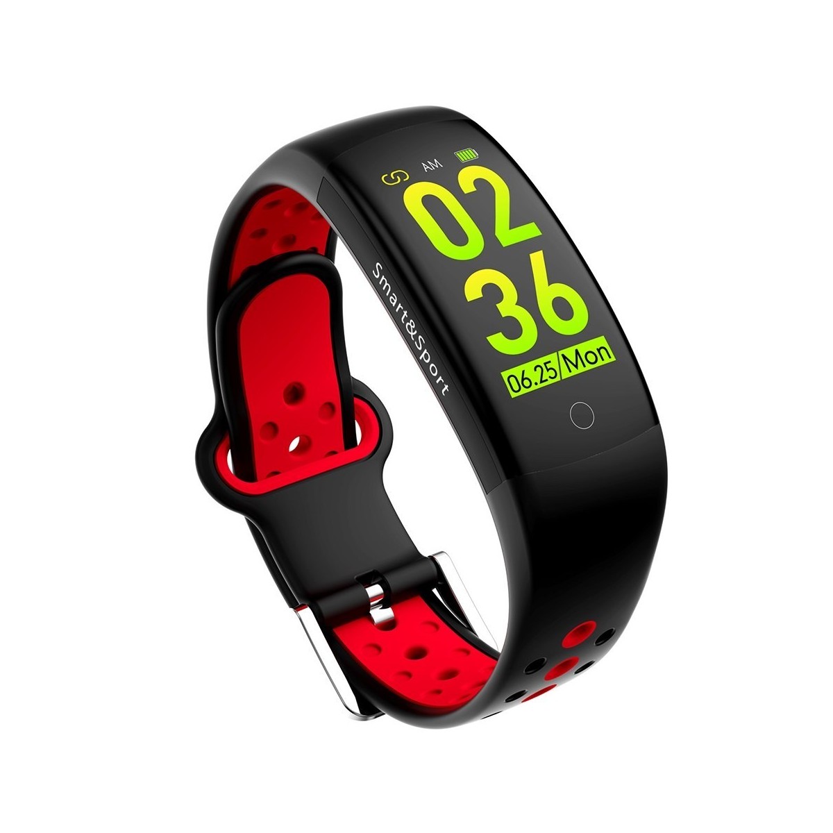 Bracelet connecté Noir-Rouge IP68 Bluetooth - Tracker Activité Écran couleur Rythme Cardiaque Podomètre