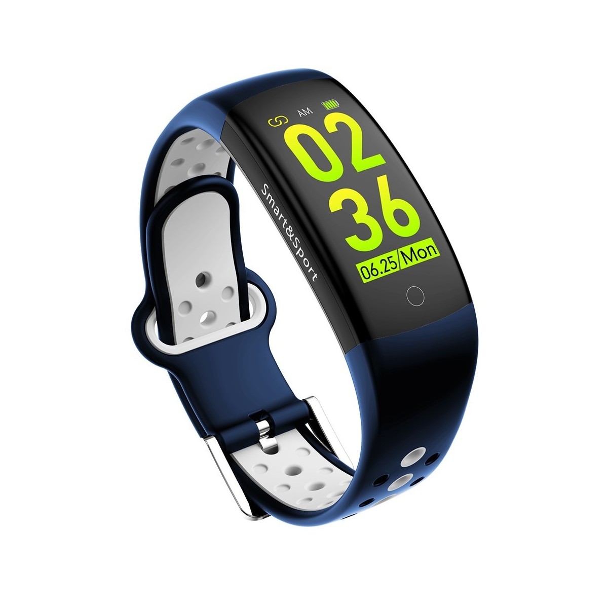 Bracelet connecté Bleu-Blanc IP68 Bluetooth - Tracker Activité Écran couleur Rythme Cardiaque Podomètre