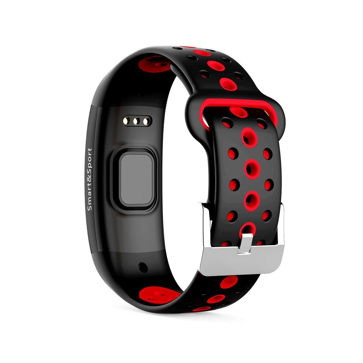 Bracelet connecté Noir-Rouge IP68 Bluetooth - Tracker Activité Écran couleur Rythme Cardiaque Podomètre