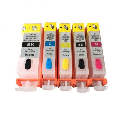 5 Cartouches Rechargeables pour Canon PGI-520 CLI-521