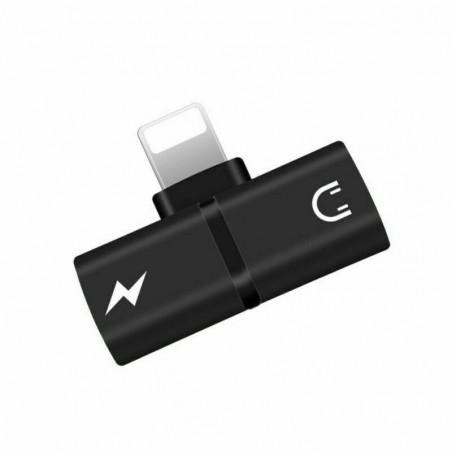 Adaptateur Double Splitter Double Charge Audio pour iPhone X 8 8+ 7+ Noir