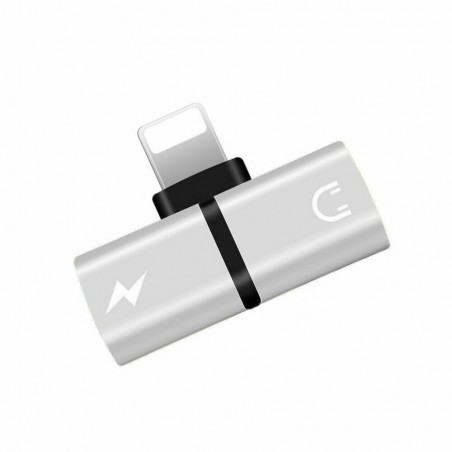 Adaptateur Double Splitter Double Charge Audio pour iPhone X 8 8+ 7+ Gris