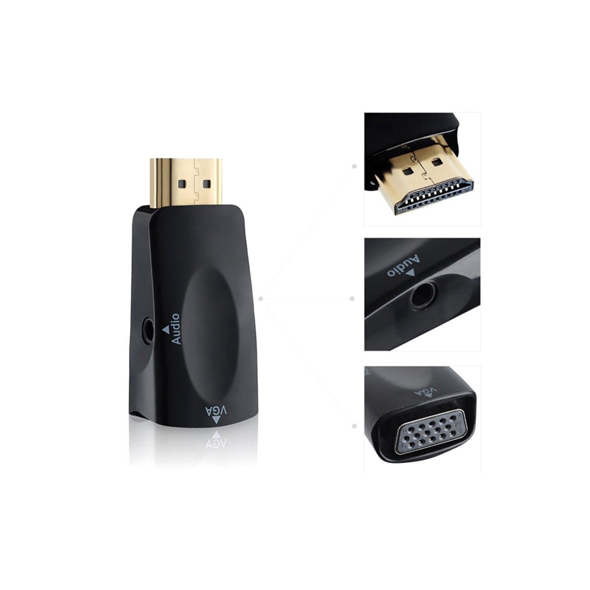 Adaptateur HDMI Mâle vers VGA Femelle Audio Vidéo Câble Convertisseur 1080P Noir