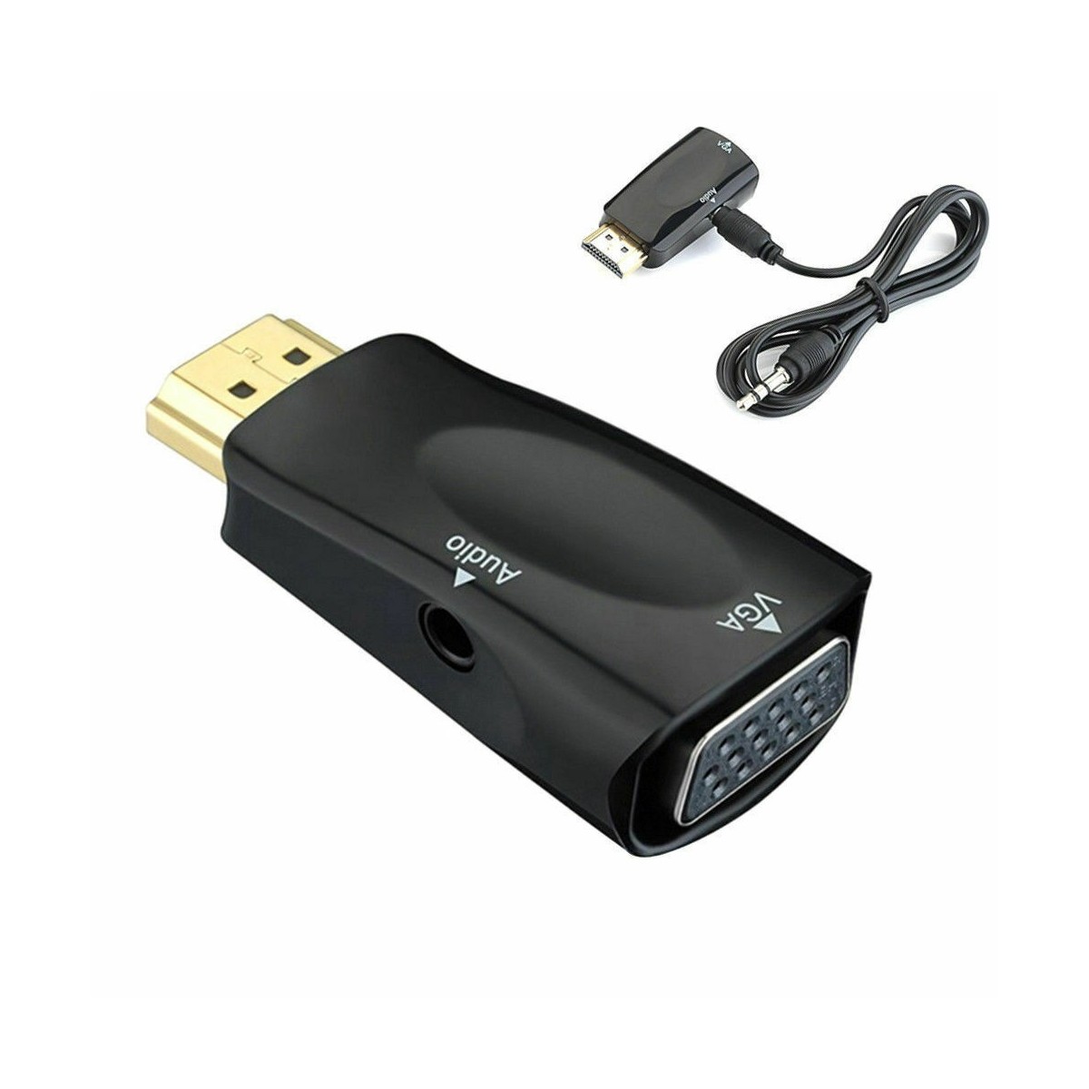 Adaptateur HDMI Mâle vers VGA Femelle Audio Vidéo Câble Convertisseur 1080P Noir