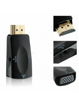 Adaptateur HDMI Mâle vers VGA Femelle Audio Vidéo Câble Convertisseur 1080P Noir