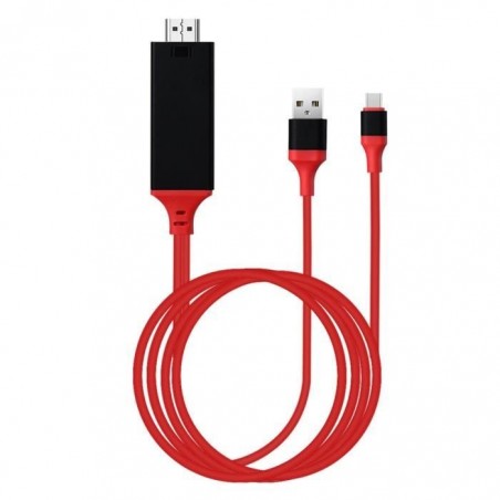 Câble Adaptateur Type-C vers HDMI Rouge 2 M Ultra HD 1080P 4K + USB