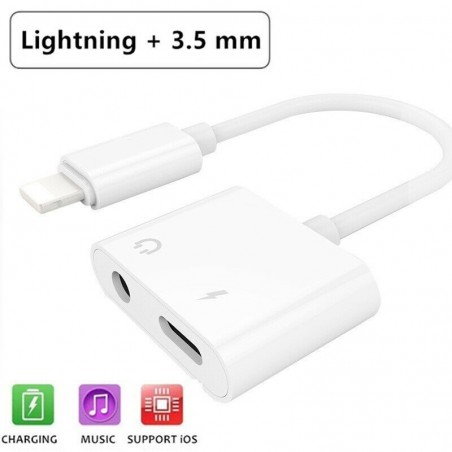 Adaptateur Jack 3.5mm casque audio & Chargeur pour iPhone Blanc
