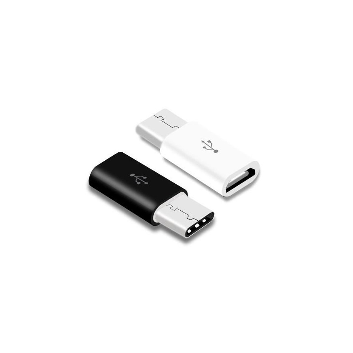 2x Adaptateurs Micro USB vers USB C (1 Blanc, 1 Noir)